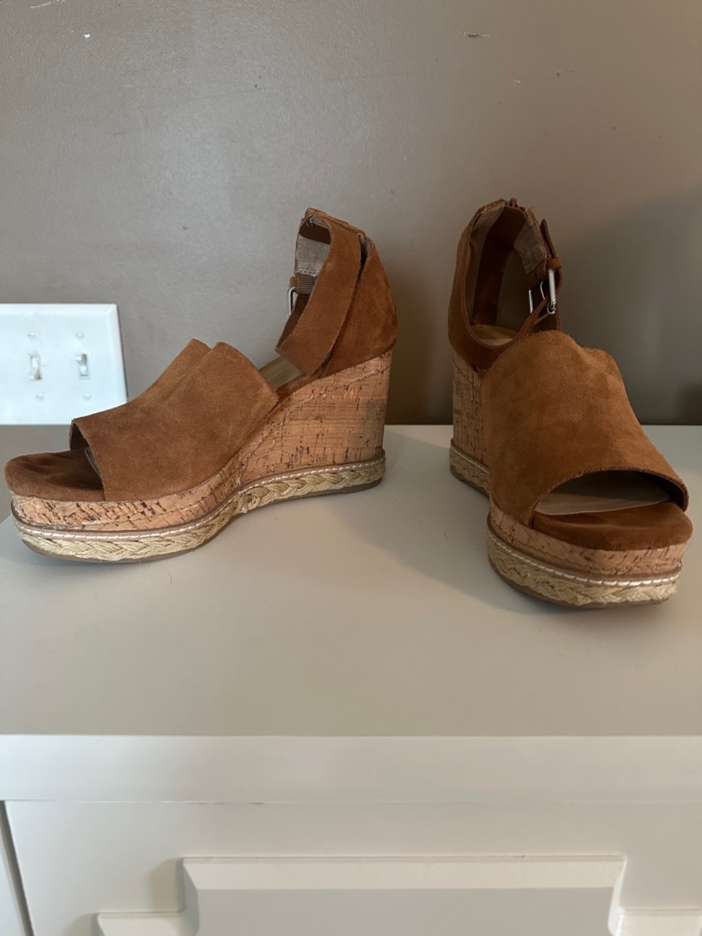 Dolce Vita Tan Suede Cork Wedge Sandals